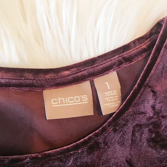 Chicos Stretchy Burgundy Crushed Velvet Velour Relaxed Short sleeve tee Top 1 M - Picture 6 of 9